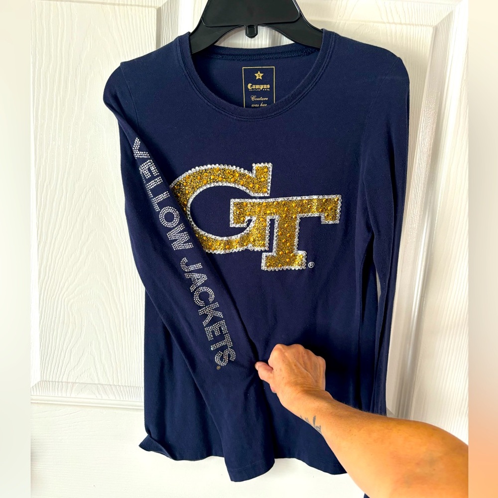 Georgia Tech yellow jackets long sleeve shirt Campus Couture GT bedazzled.